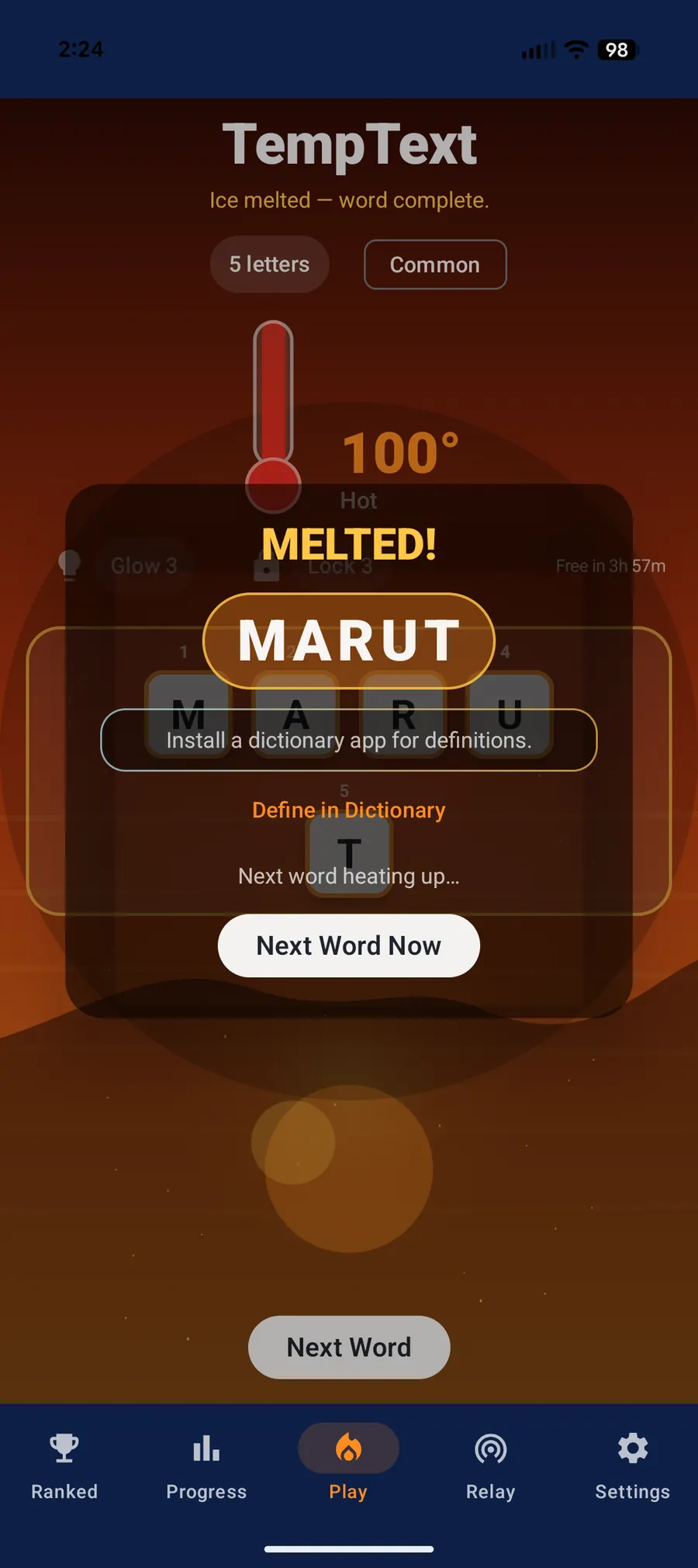 TempText Android MELTED celebration for MARUT with define-in-dictionary link