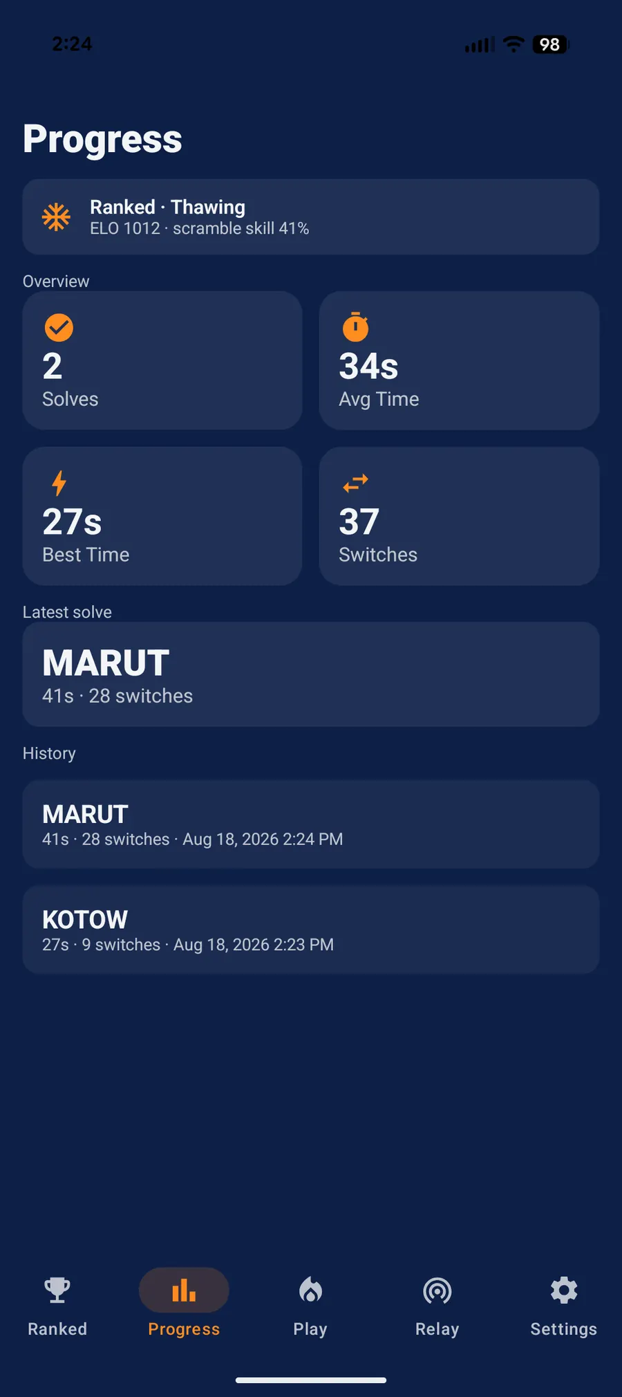 TempText Android Progress view with stats and history
