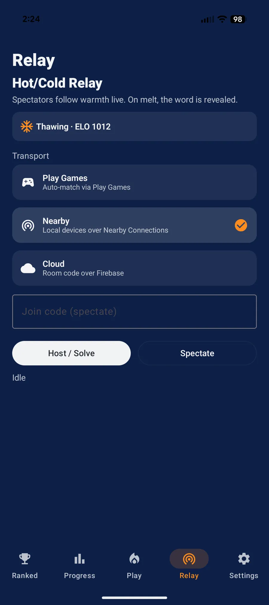 TempText Android Hot/Cold Relay hub with Play Games, Nearby, and Cloud