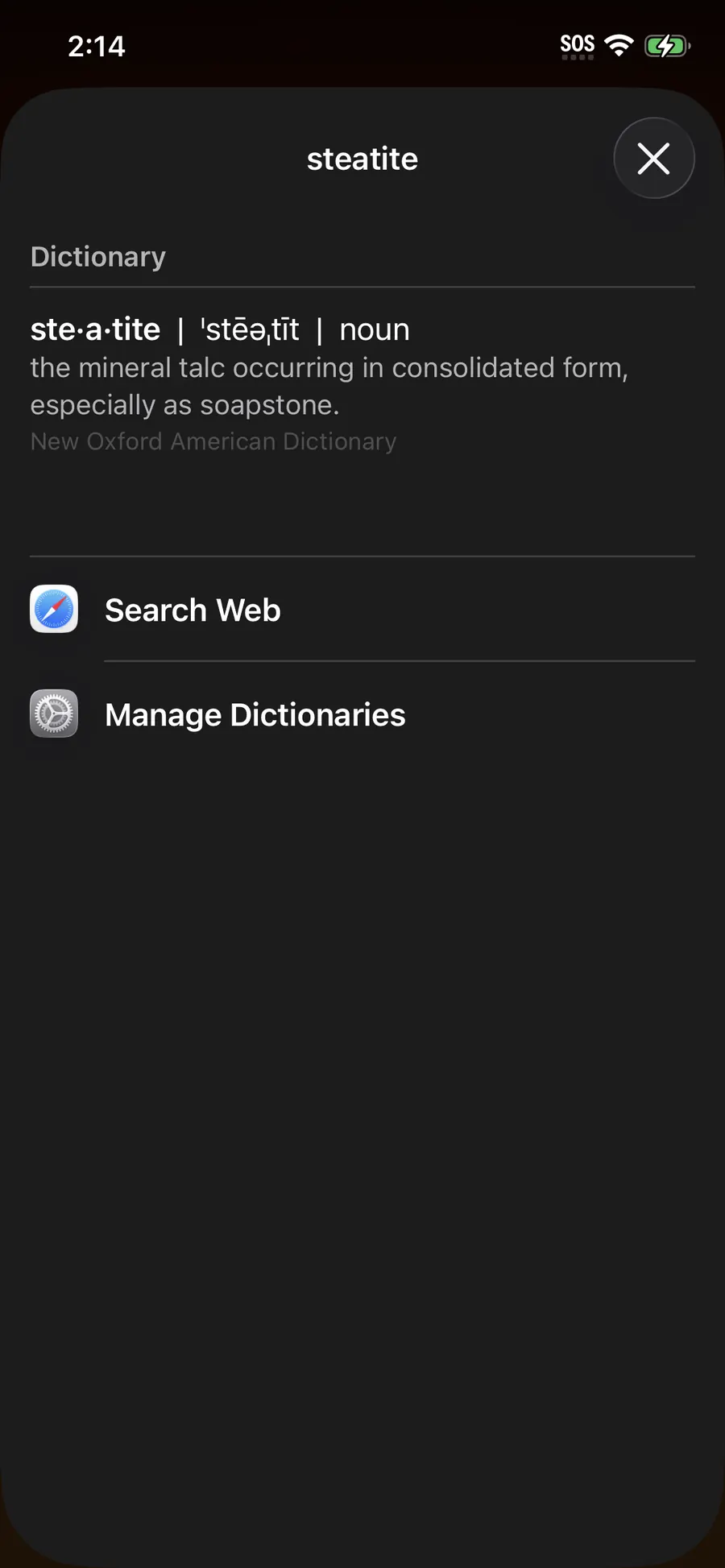 iOS system dictionary sheet for steatite
