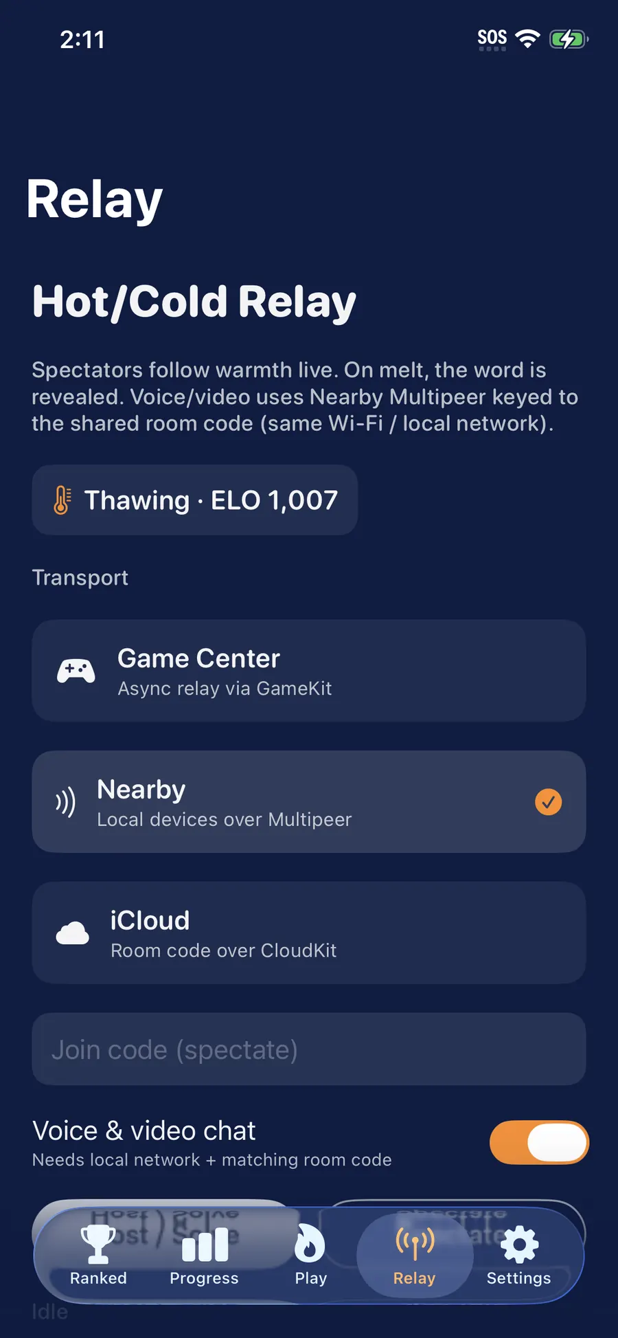 TempText iOS Hot/Cold Relay hub with Game Center, Nearby, and iCloud transports
